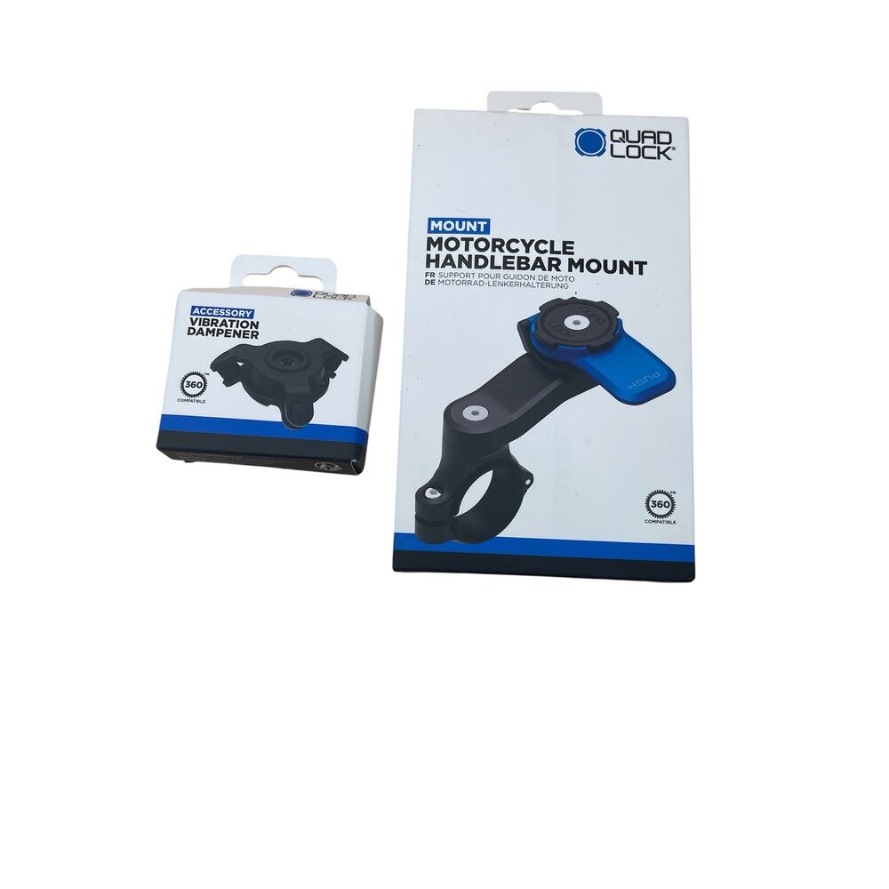 Quad Lock QLM-HBR Motorcycle Handlebar Mount + QLA-VDM Dampener New